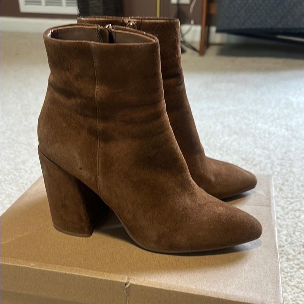 Brown Suede Block Heel Ankle Boots - Women's